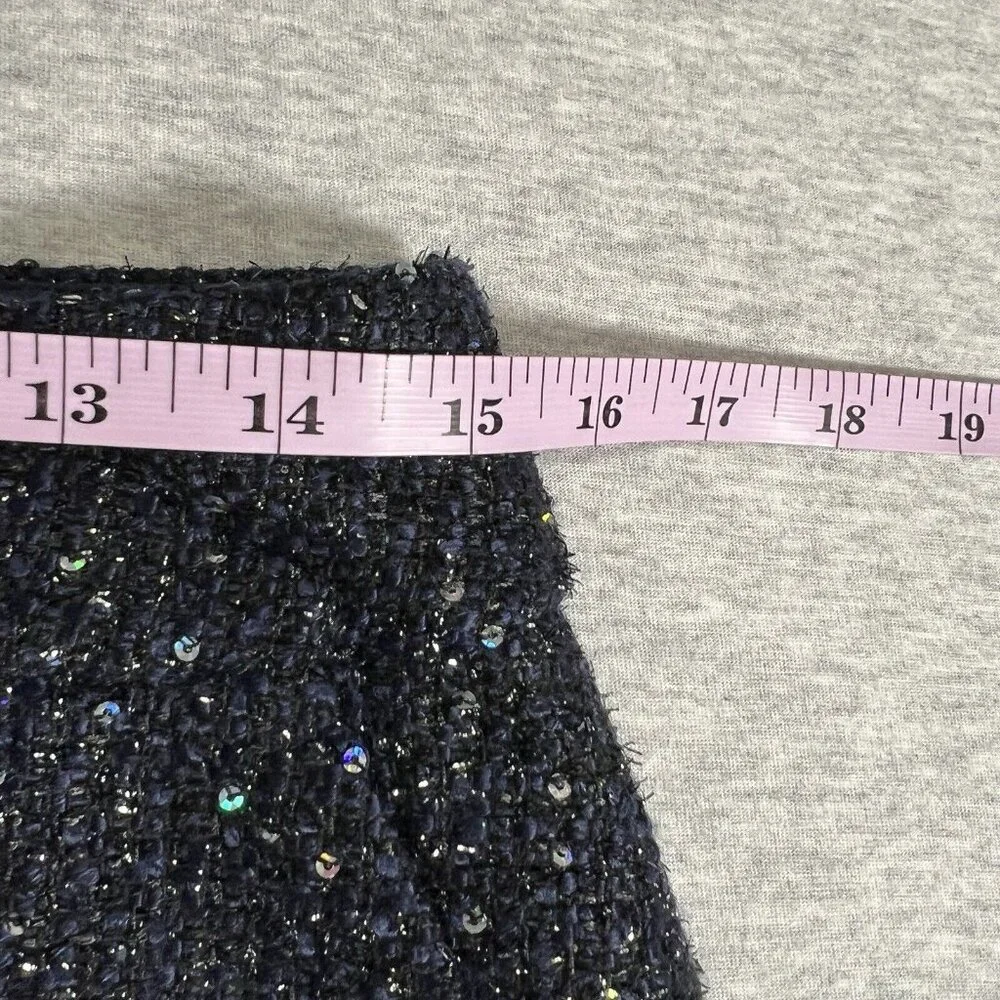 Loft Skirt Womens 6 Petite Navy Blue Tweed Sequin‎ Glitz Holiday Disco Evening